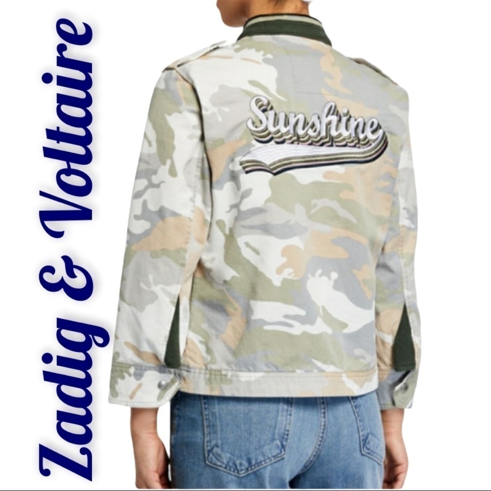ZADIG & VOLTAIRE KAVY CAMO SUNSHINE GRAPHIC JACKET 100% COTTON,‎ SMALL